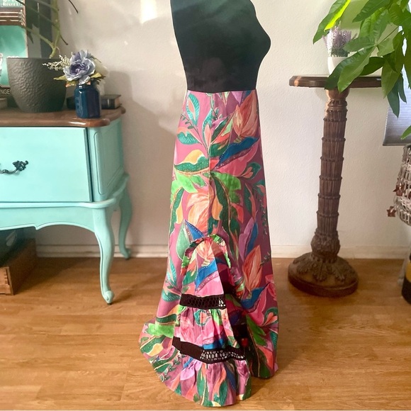 ISLA & WHITE Berta Tropical Floral Lace Insert Mermaid Formal Gown Maxi Skirt S - Picture 5 of 10